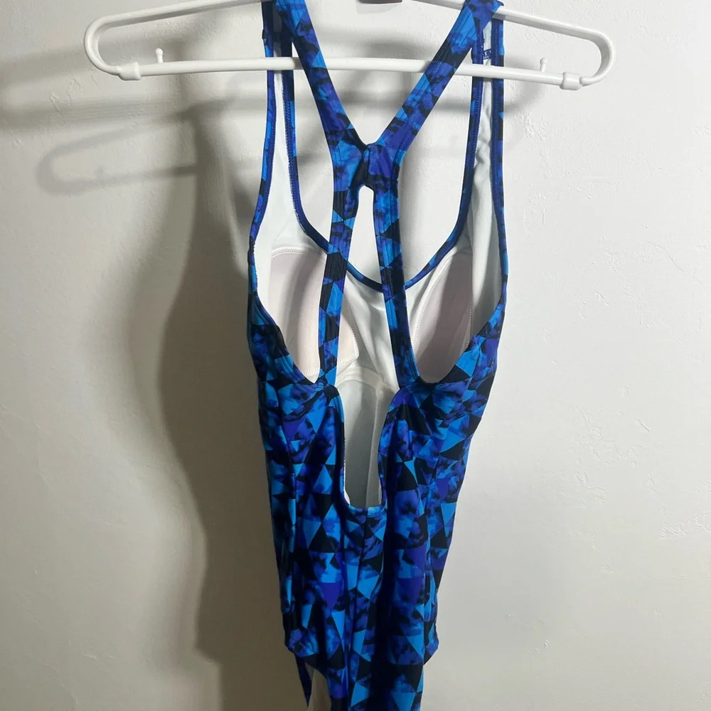 Speedo Blue Geometric One-Piece Swimsuit - Size 10 - Picture 2 of 5
